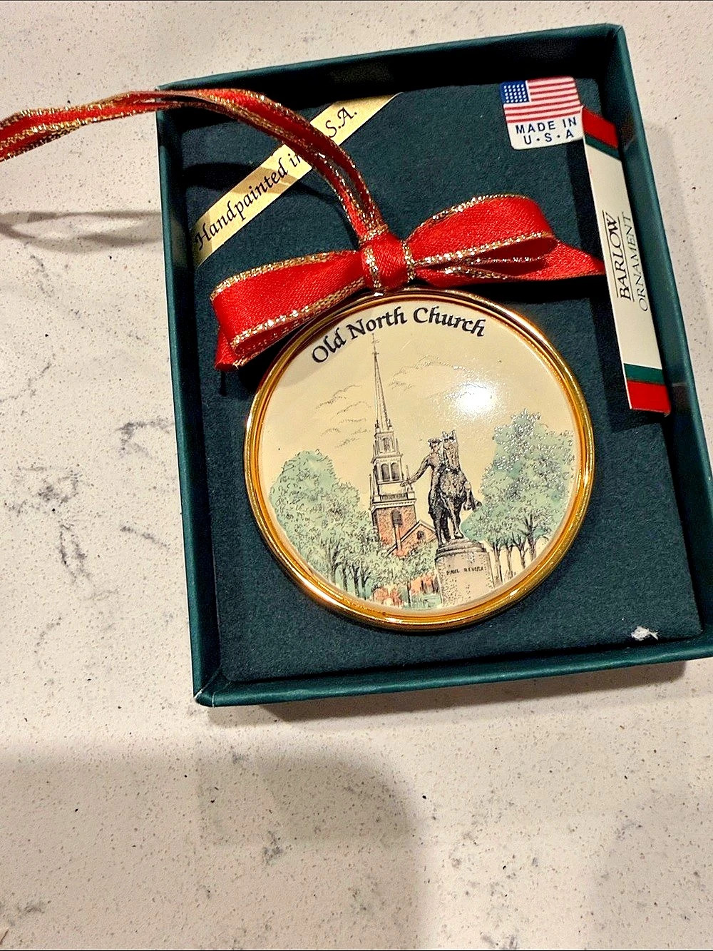Barlow Old North Church Christmas Ornament Gold & Red